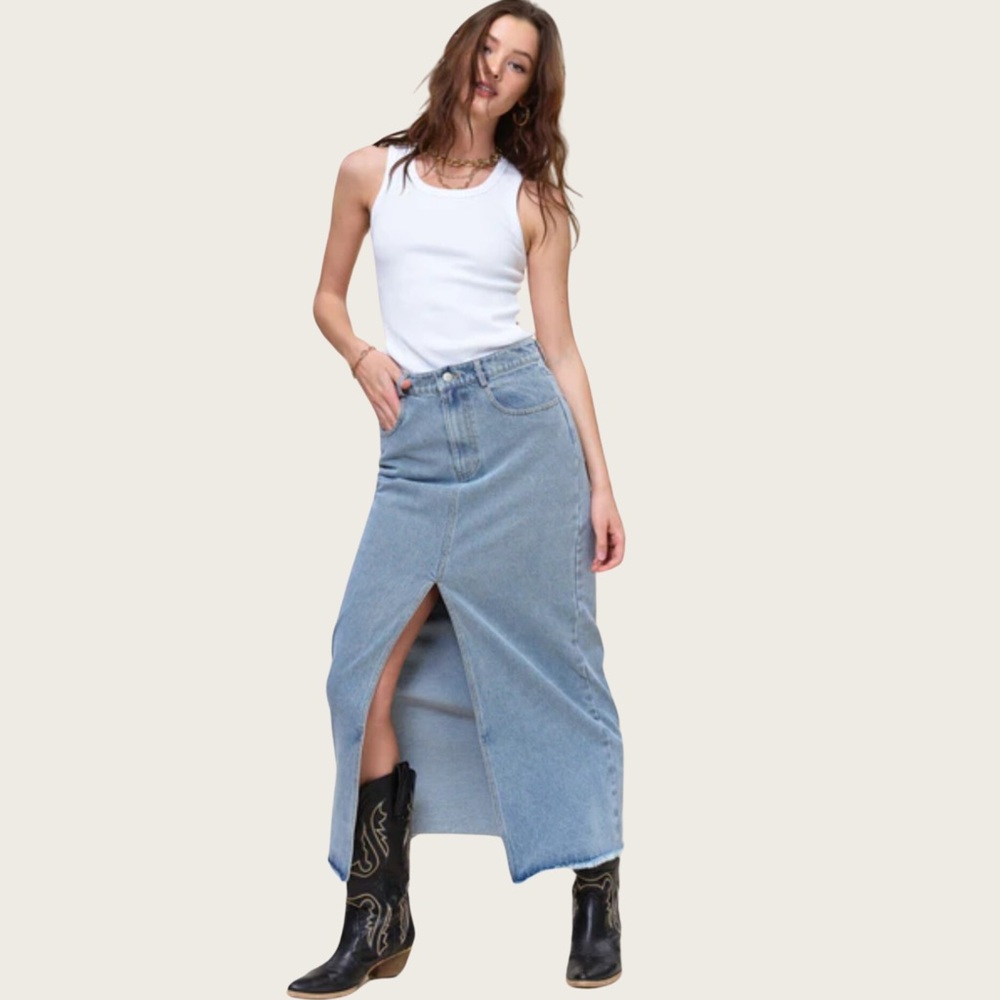 Mimosa Denim Maxi Skirt | Front Slit | Jean | Blue | Large - Picture 4 of 10